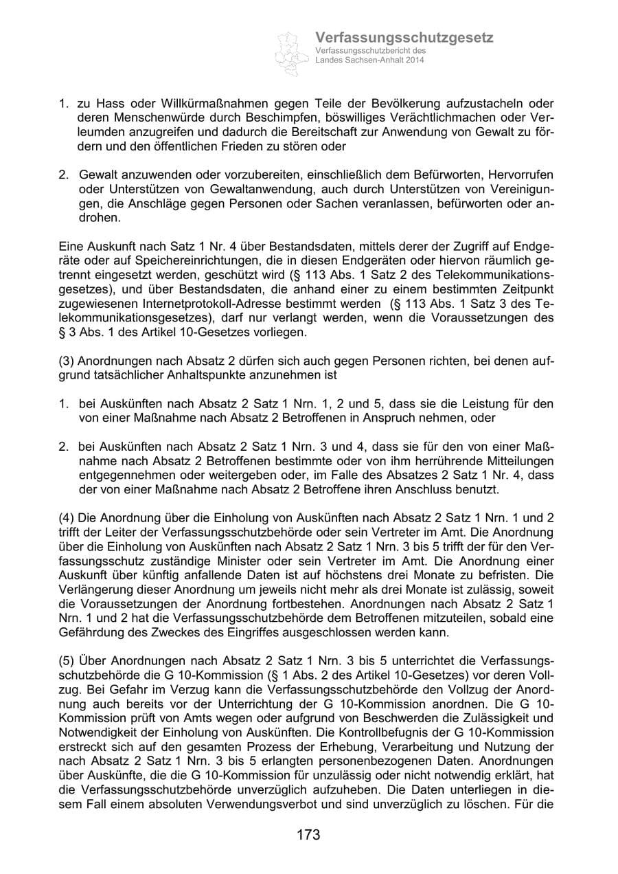 Seite 173 des Verfassungsschutzbericht 2014 Sachsen-Anhalt