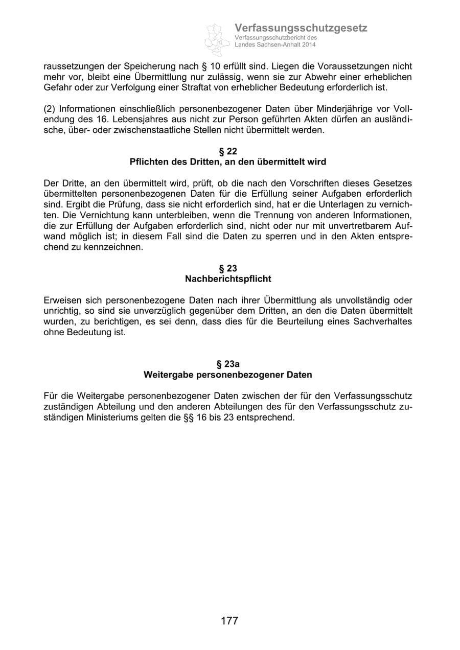 Seite 177 des Verfassungsschutzbericht 2014 Sachsen-Anhalt