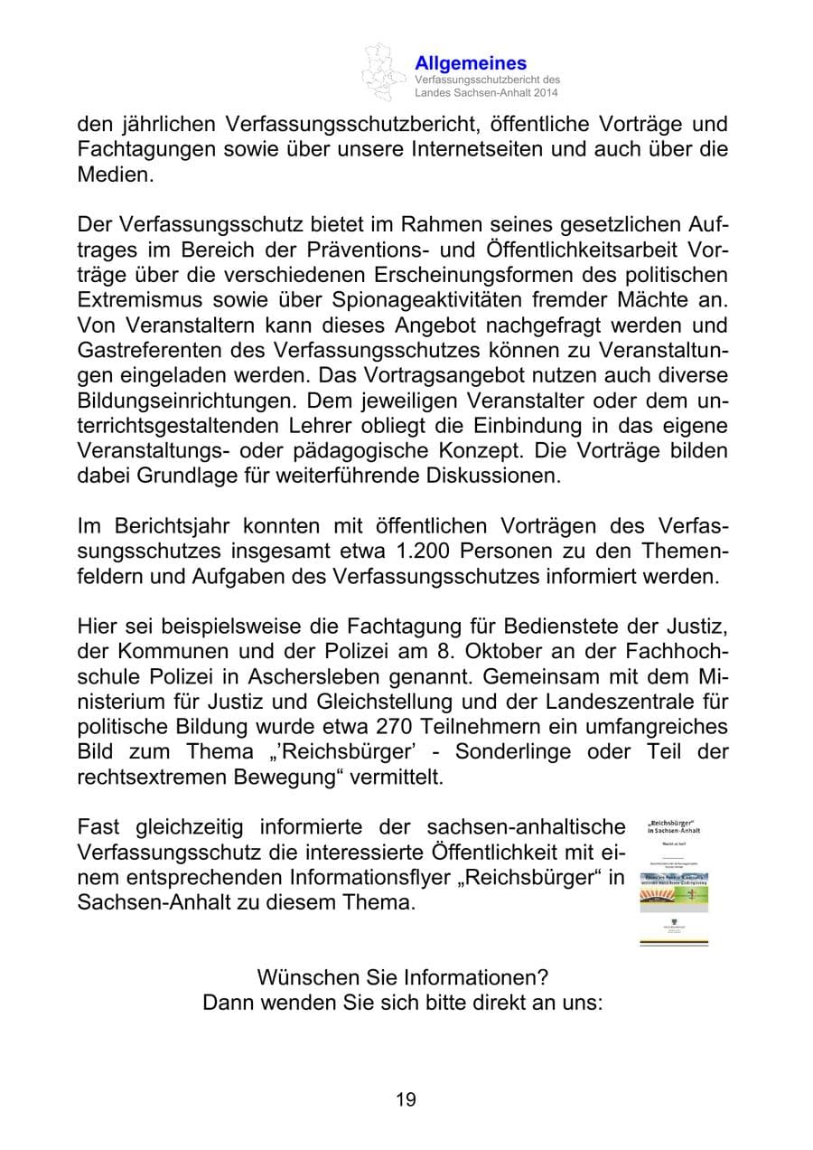 Seite 19 des Verfassungsschutzbericht 2014 Sachsen-Anhalt