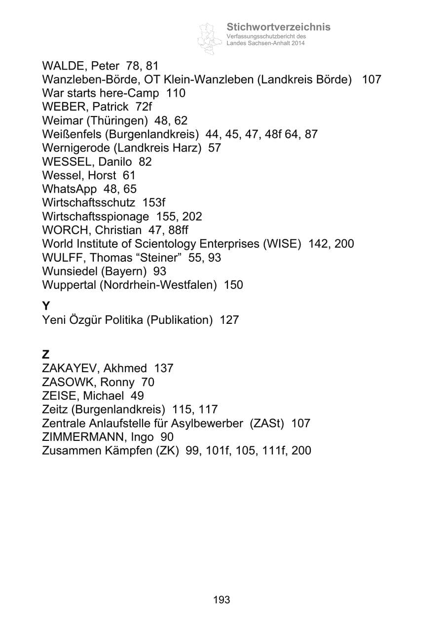 Seite 193 des Verfassungsschutzbericht 2014 Sachsen-Anhalt