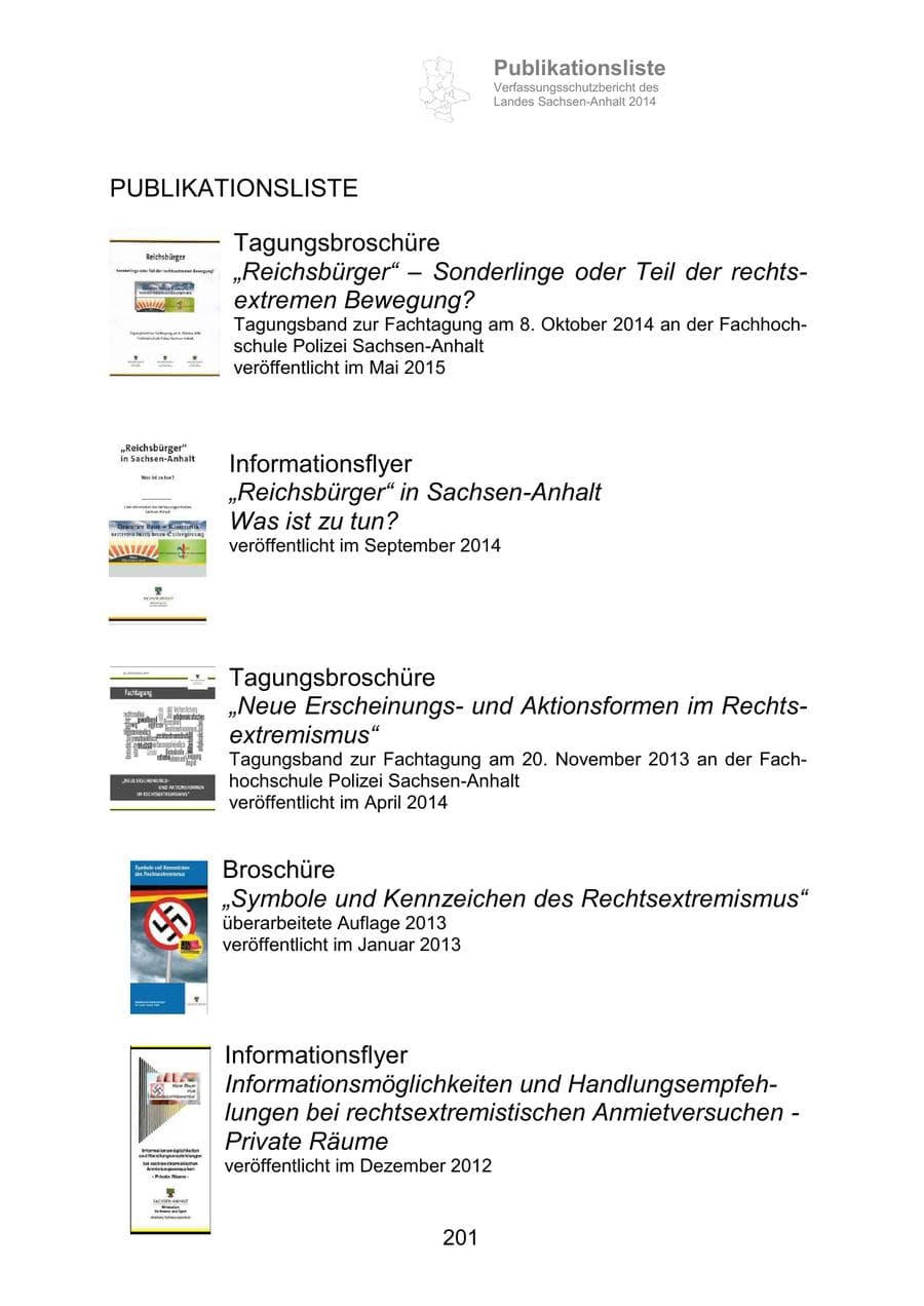 Seite 201 des Verfassungsschutzbericht 2014 Sachsen-Anhalt