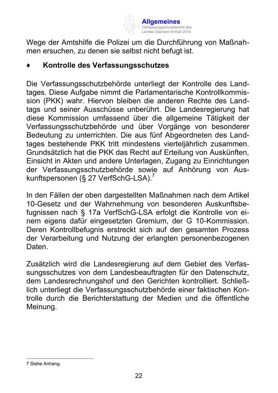 Seite 22 des Verfassungsschutzbericht 2014 Sachsen-Anhalt