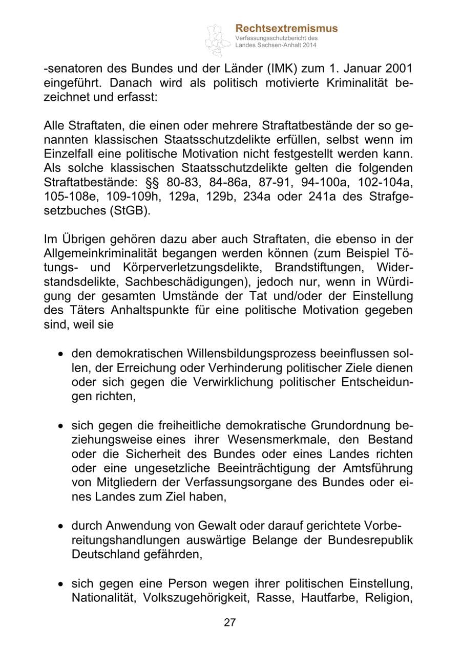 Seite 27 des Verfassungsschutzbericht 2014 Sachsen-Anhalt