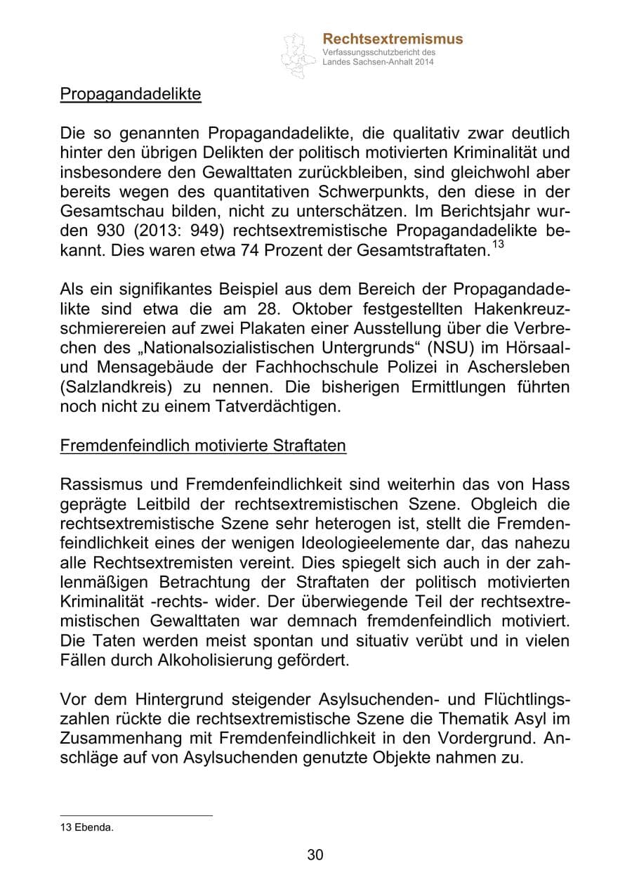Seite 30 des Verfassungsschutzbericht 2014 Sachsen-Anhalt
