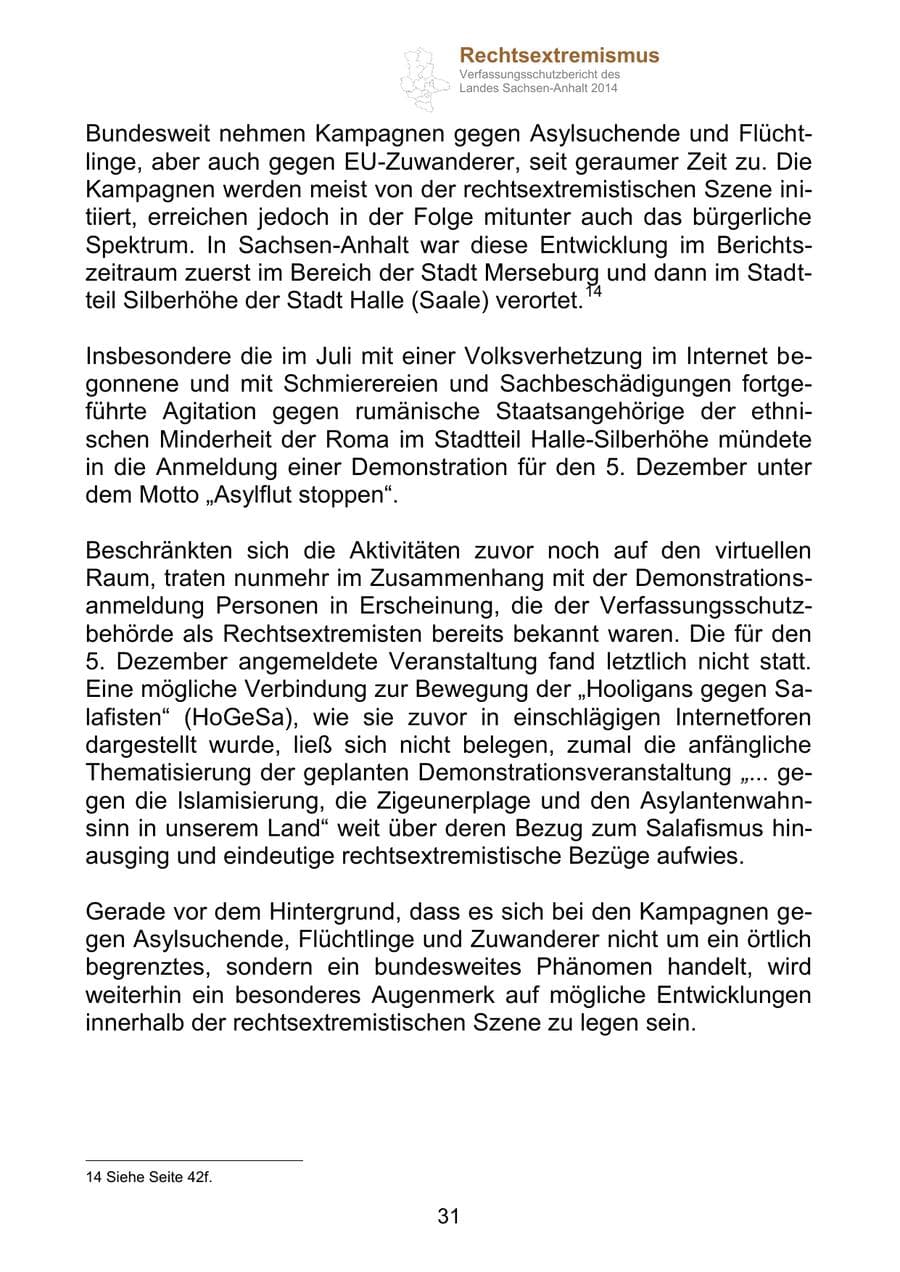 Seite 31 des Verfassungsschutzbericht 2014 Sachsen-Anhalt