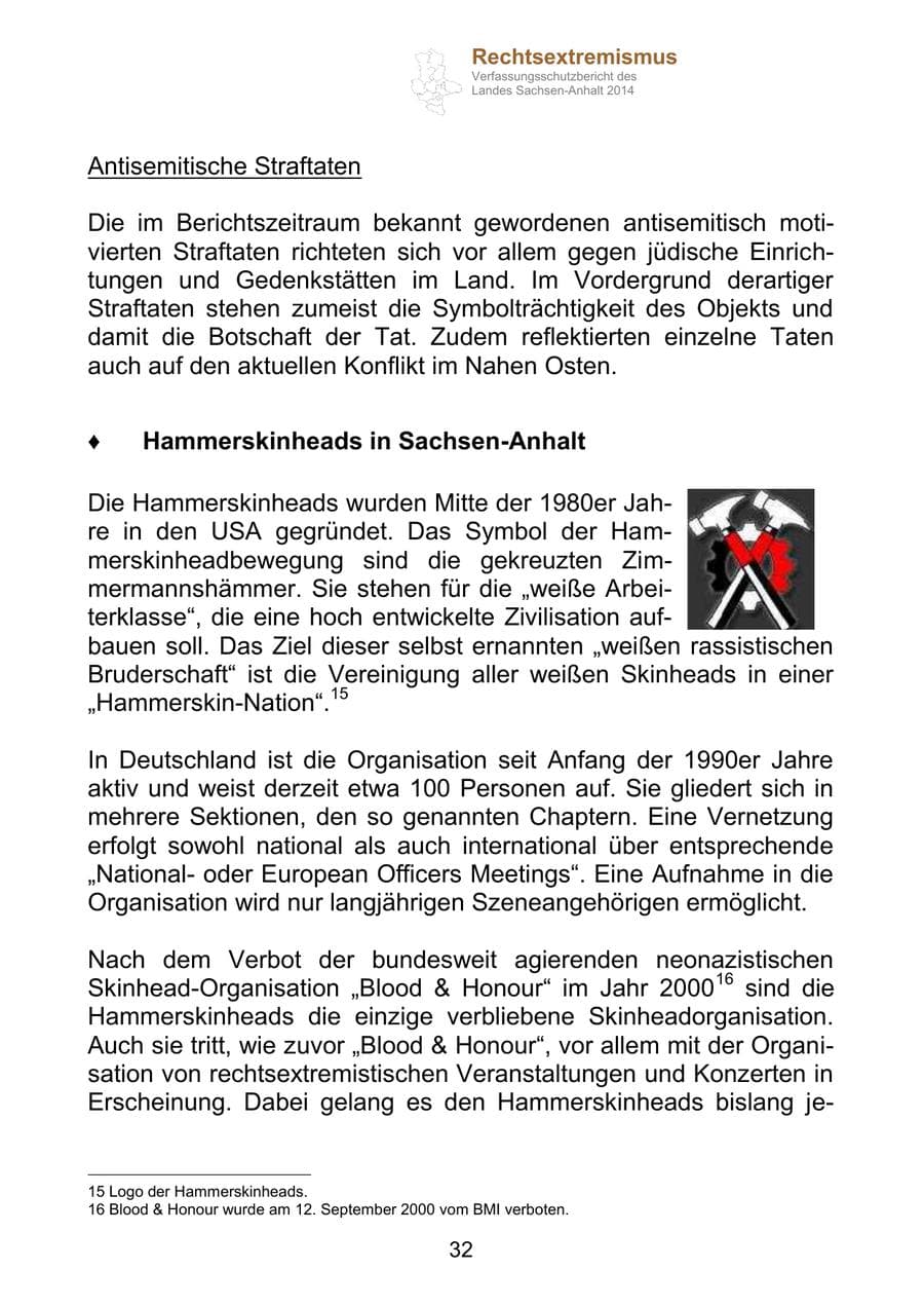 Seite 32 des Verfassungsschutzbericht 2014 Sachsen-Anhalt