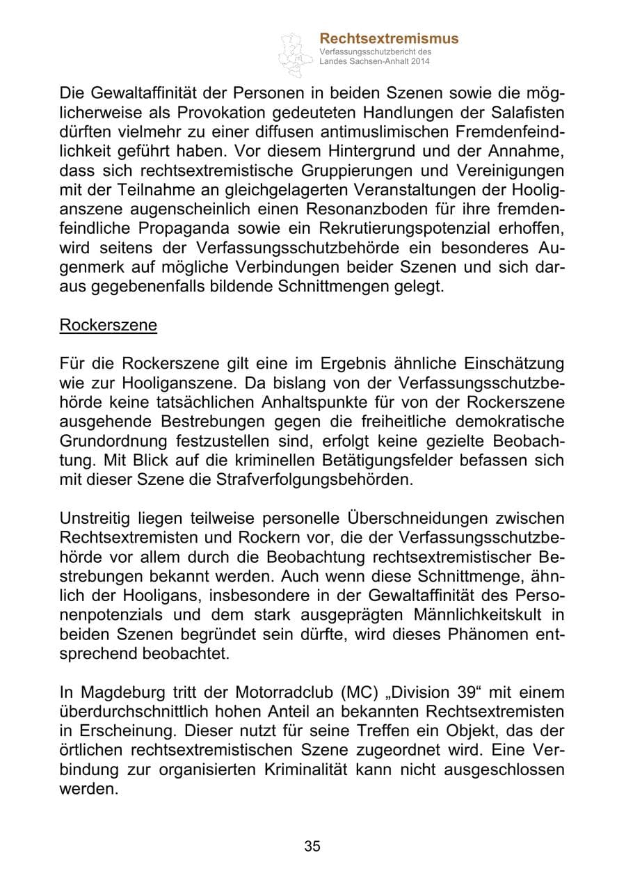 Seite 35 des Verfassungsschutzbericht 2014 Sachsen-Anhalt