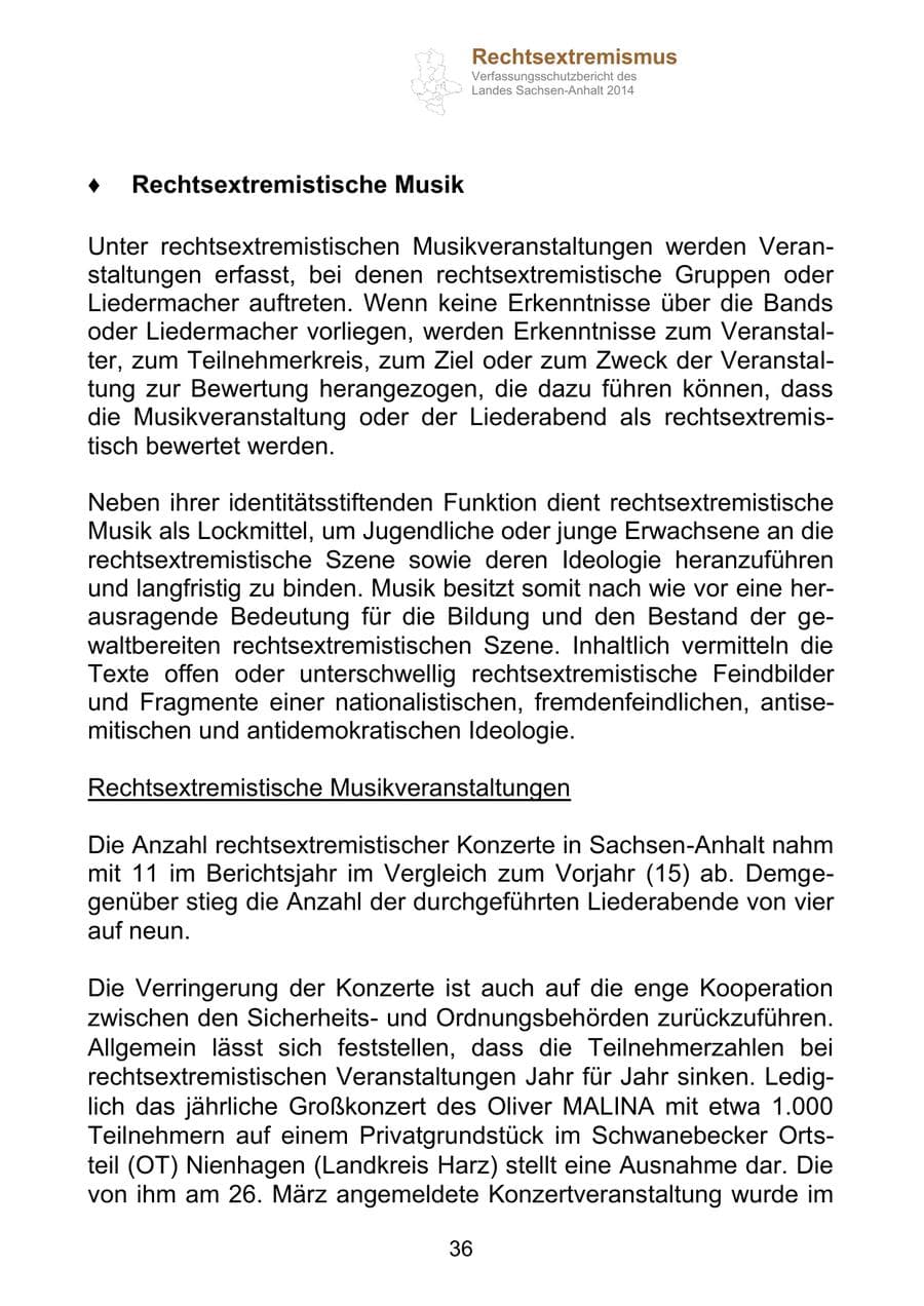 Seite 36 des Verfassungsschutzbericht 2014 Sachsen-Anhalt
