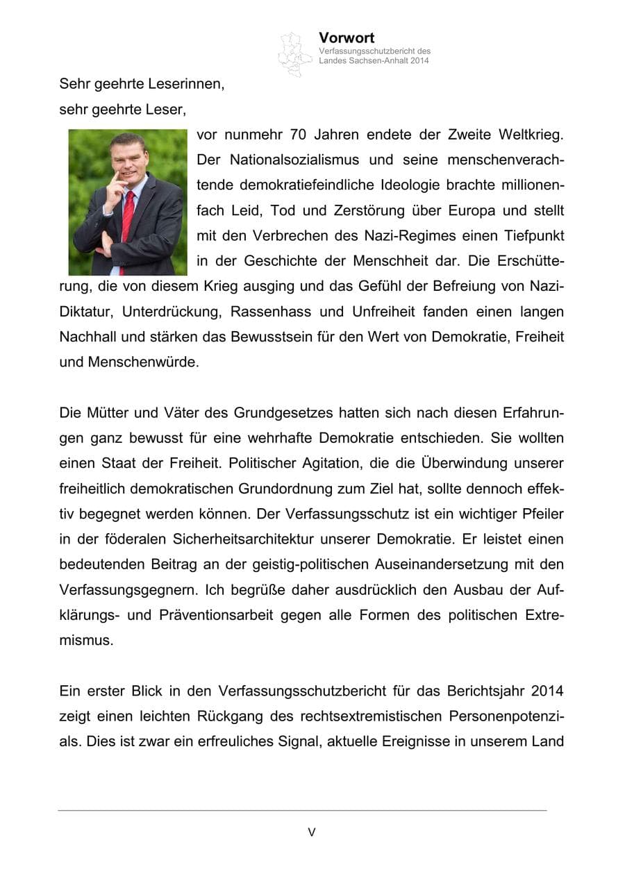 Seite 5 des Verfassungsschutzbericht 2014 Sachsen-Anhalt