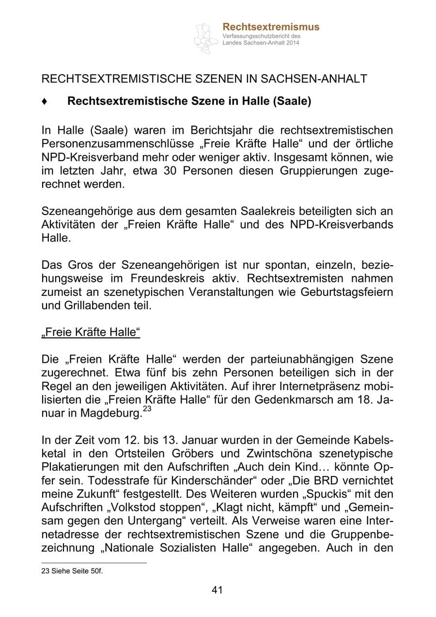 Seite 41 des Verfassungsschutzbericht 2014 Sachsen-Anhalt