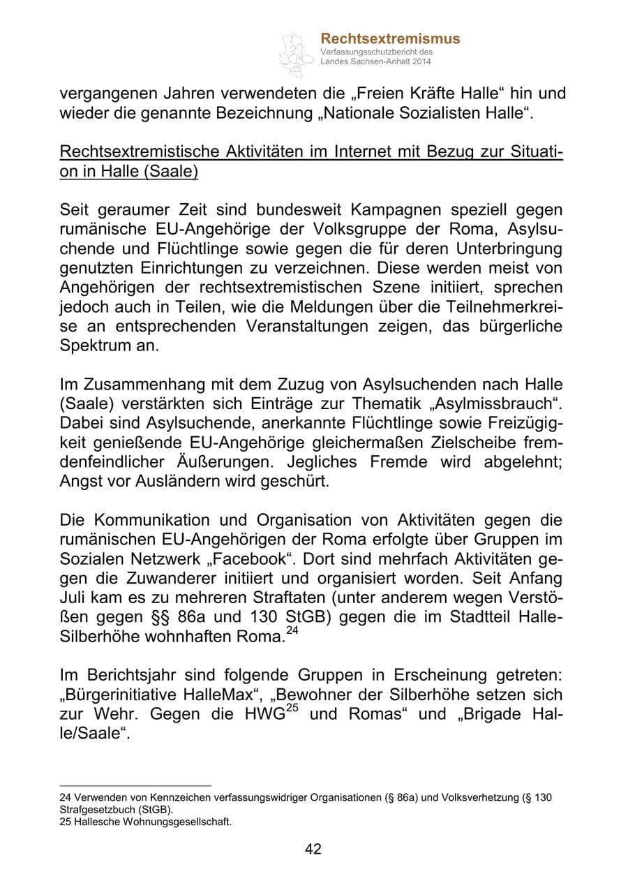 Seite 42 des Verfassungsschutzbericht 2014 Sachsen-Anhalt