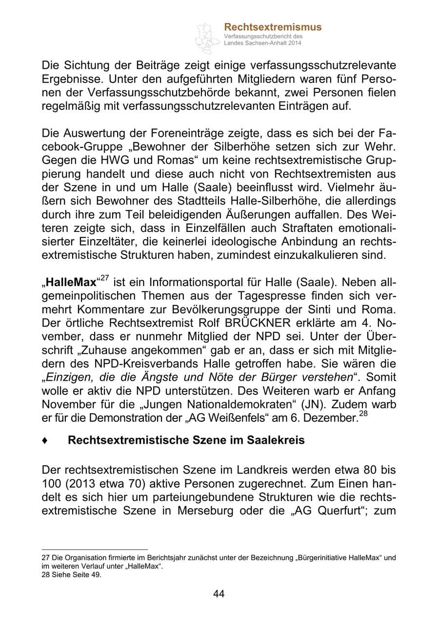 Seite 44 des Verfassungsschutzbericht 2014 Sachsen-Anhalt