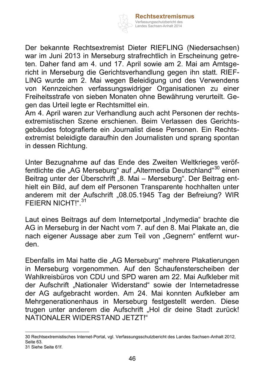 Seite 46 des Verfassungsschutzbericht 2014 Sachsen-Anhalt