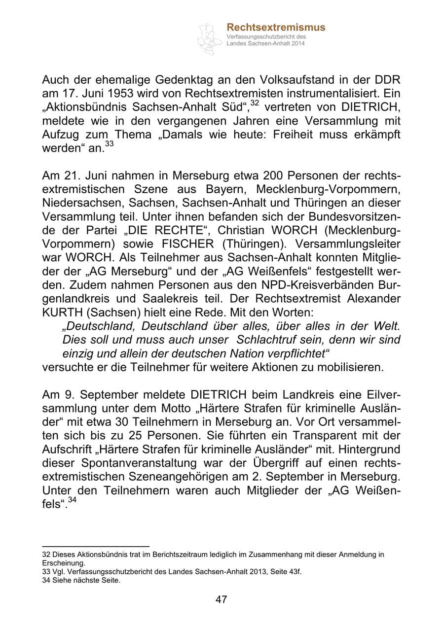 Seite 47 des Verfassungsschutzbericht 2014 Sachsen-Anhalt
