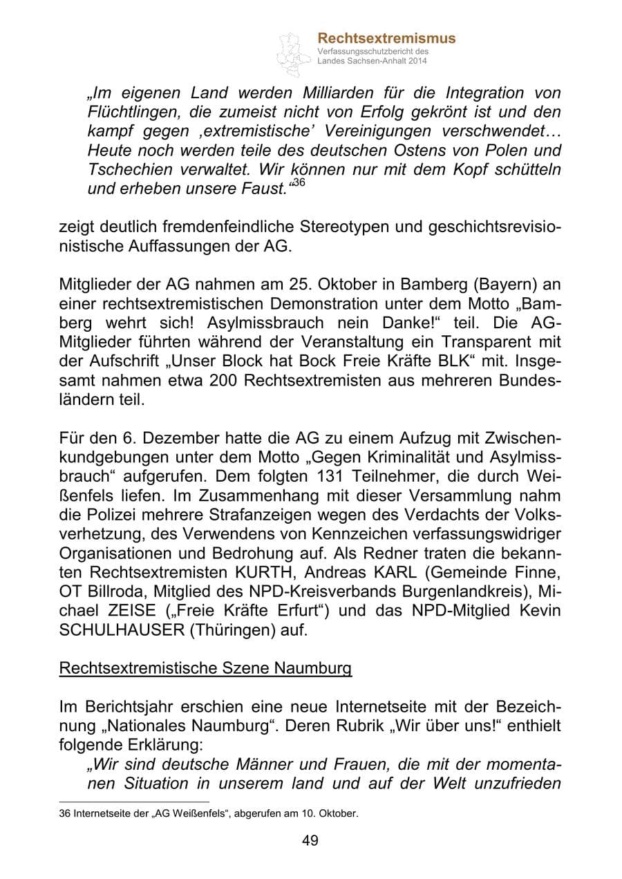 Seite 49 des Verfassungsschutzbericht 2014 Sachsen-Anhalt