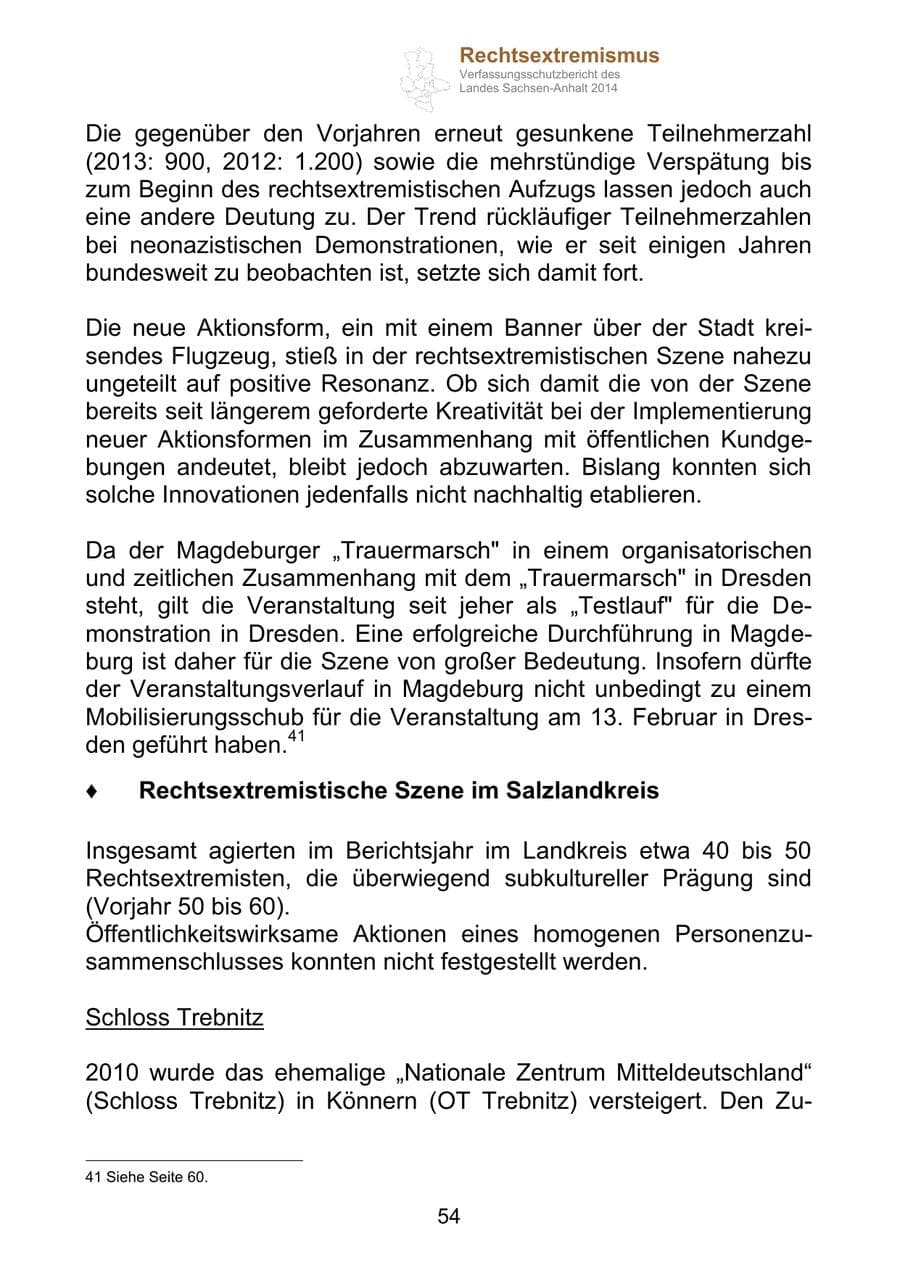 Seite 54 des Verfassungsschutzbericht 2014 Sachsen-Anhalt