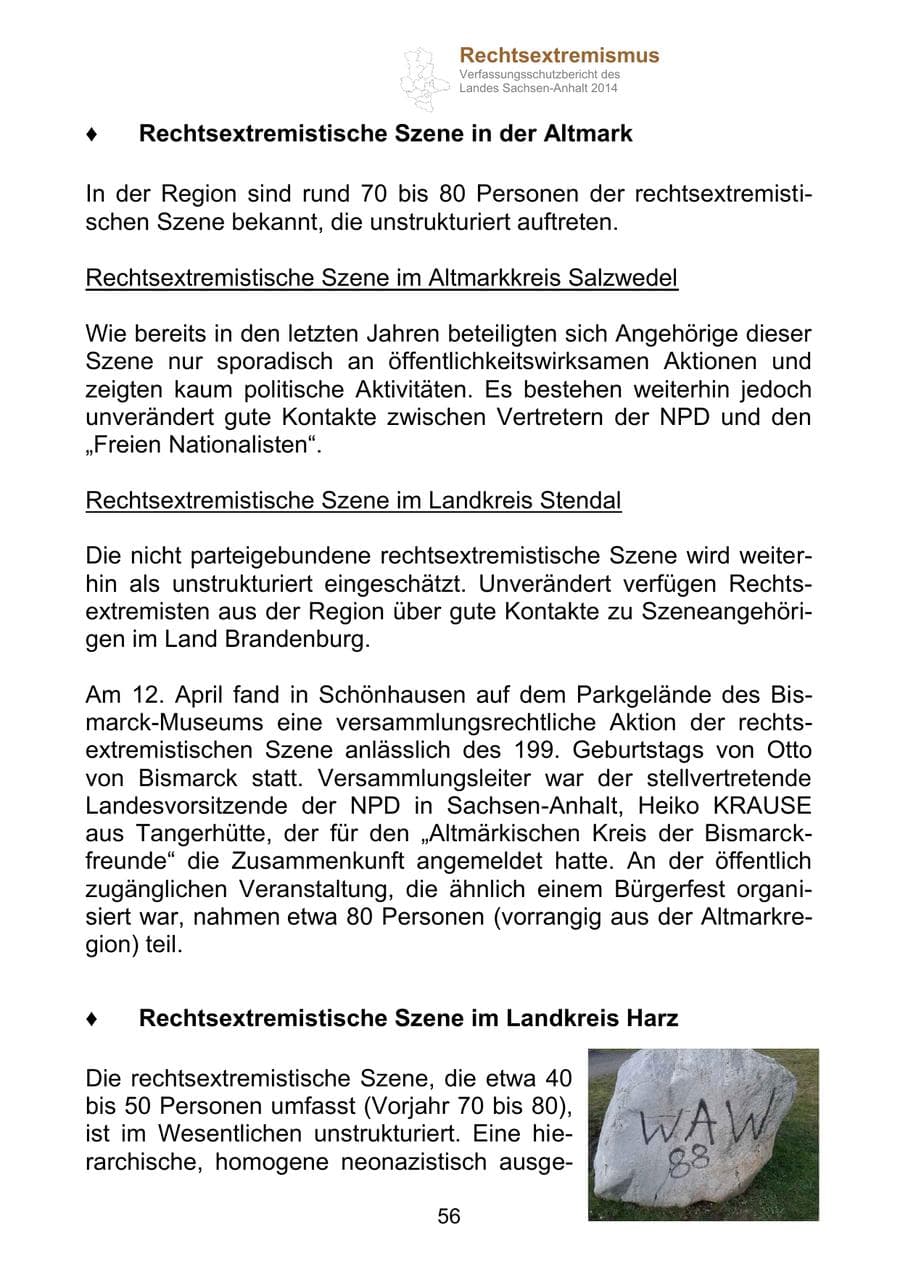 Seite 56 des Verfassungsschutzbericht 2014 Sachsen-Anhalt