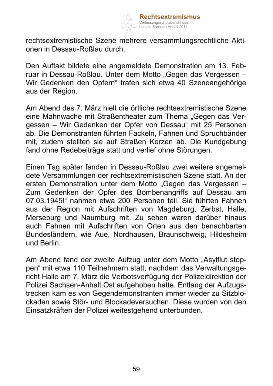 Seite 59 des Verfassungsschutzbericht 2014 Sachsen-Anhalt