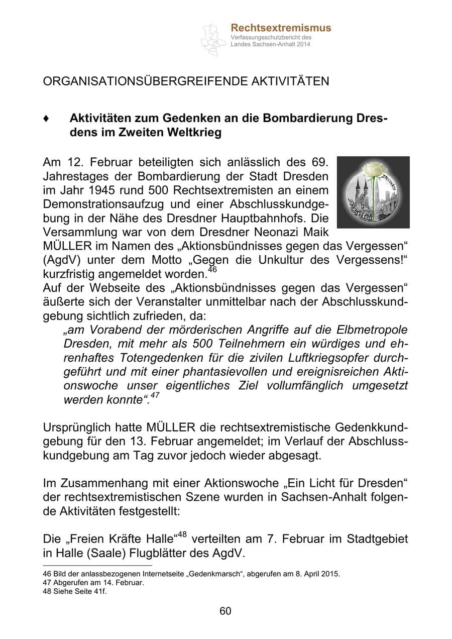 Seite 60 des Verfassungsschutzbericht 2014 Sachsen-Anhalt