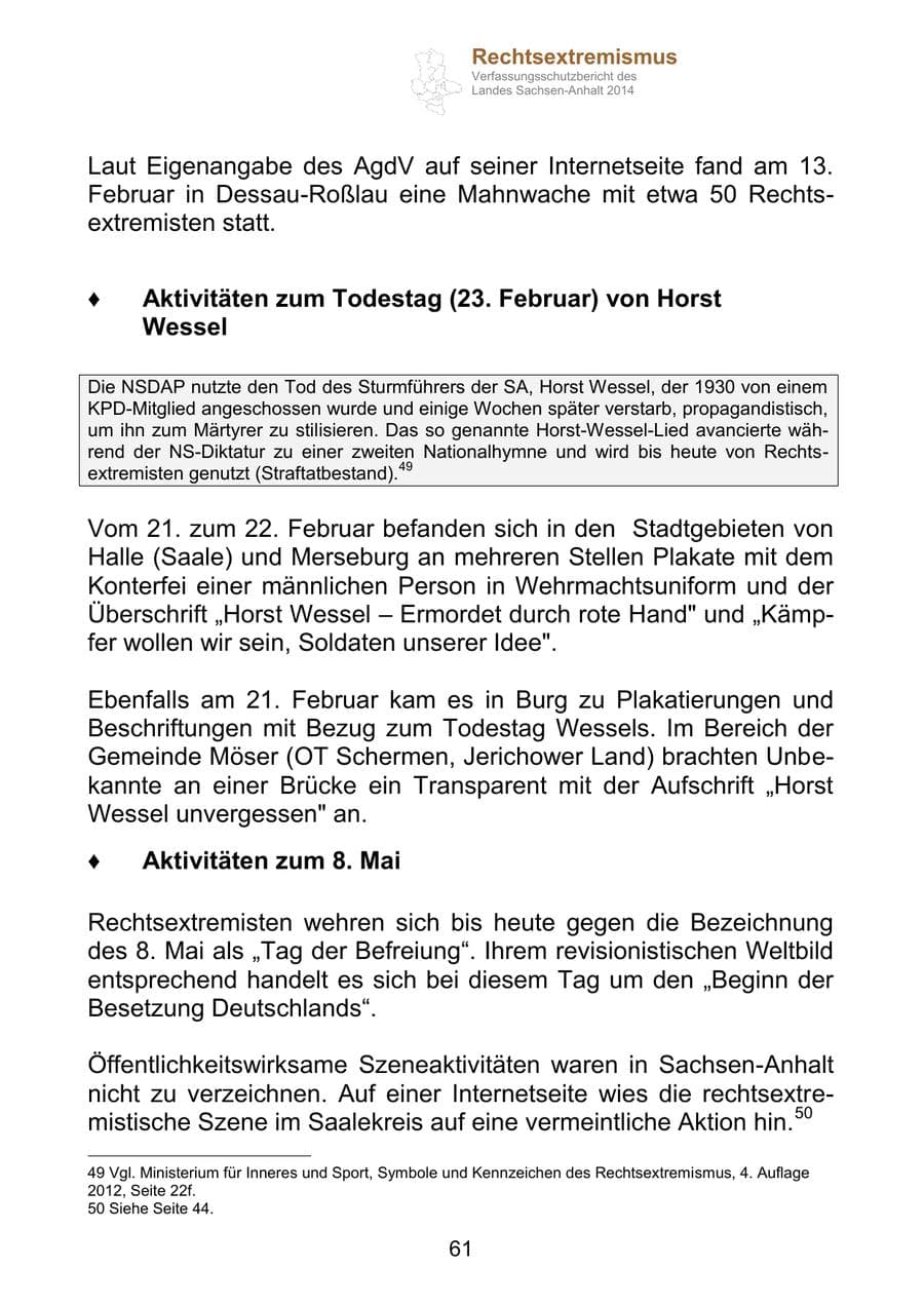 Seite 61 des Verfassungsschutzbericht 2014 Sachsen-Anhalt