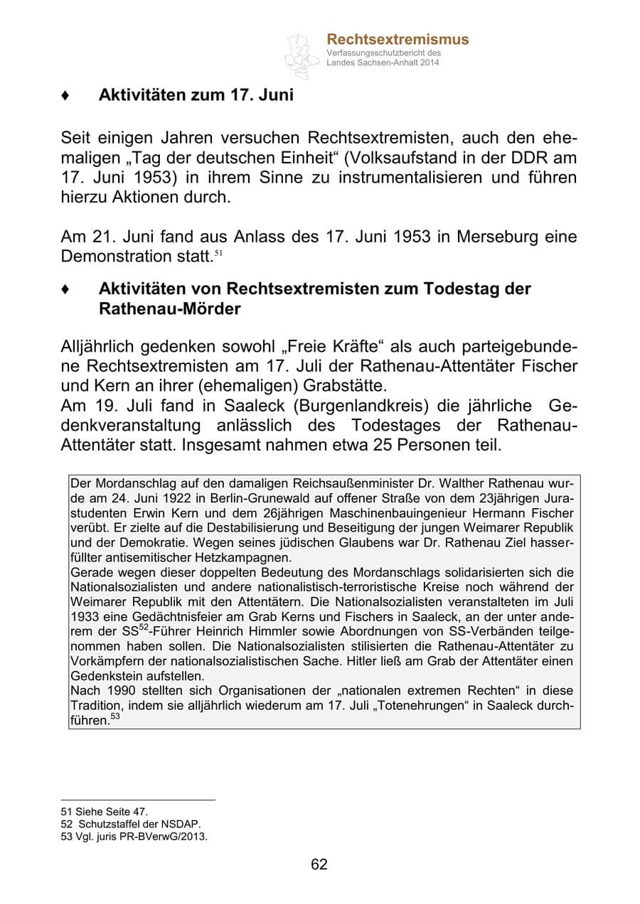 Seite 62 des Verfassungsschutzbericht 2014 Sachsen-Anhalt