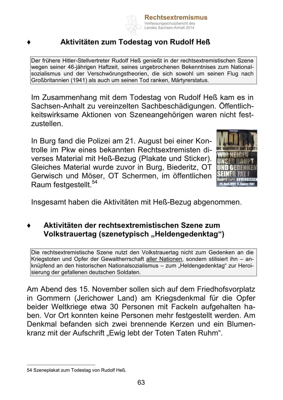 Seite 63 des Verfassungsschutzbericht 2014 Sachsen-Anhalt