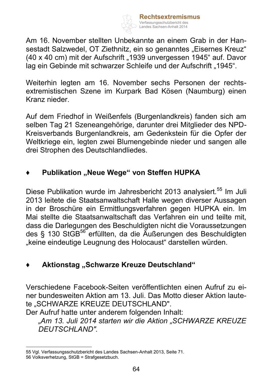 Seite 64 des Verfassungsschutzbericht 2014 Sachsen-Anhalt