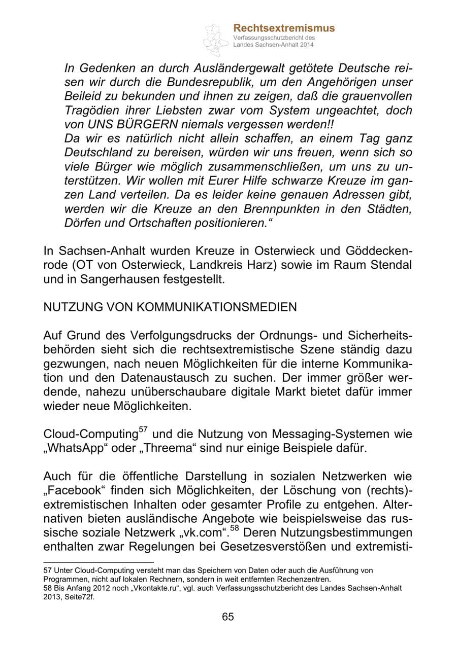 Seite 65 des Verfassungsschutzbericht 2014 Sachsen-Anhalt