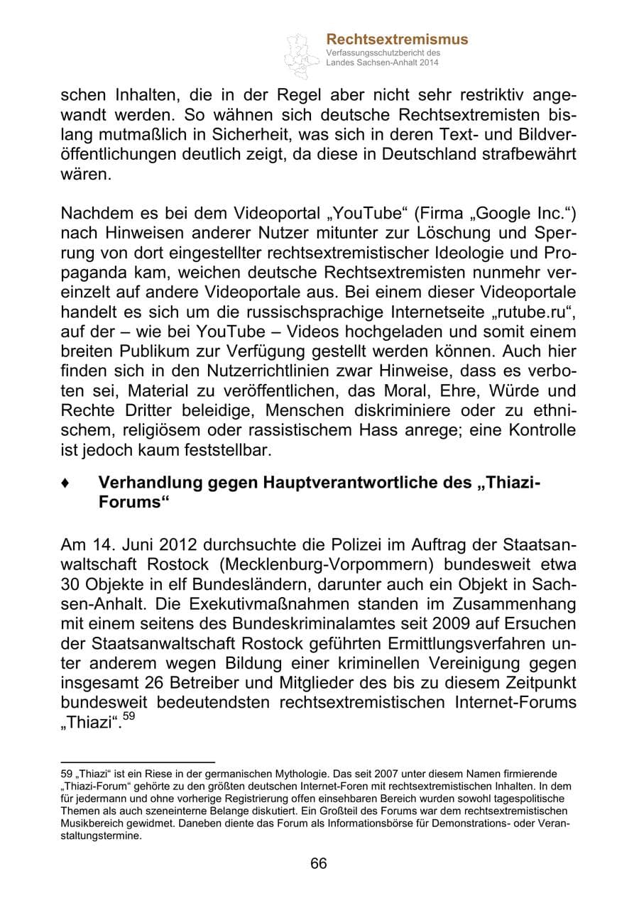 Seite 66 des Verfassungsschutzbericht 2014 Sachsen-Anhalt