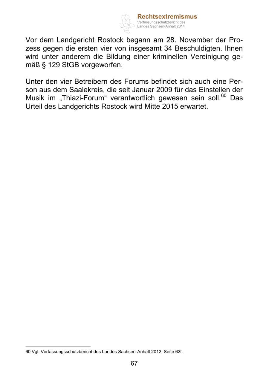 Seite 67 des Verfassungsschutzbericht 2014 Sachsen-Anhalt