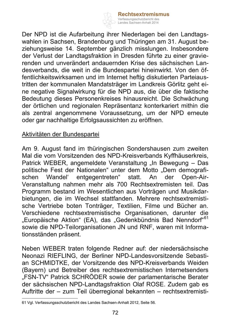 Seite 72 des Verfassungsschutzbericht 2014 Sachsen-Anhalt