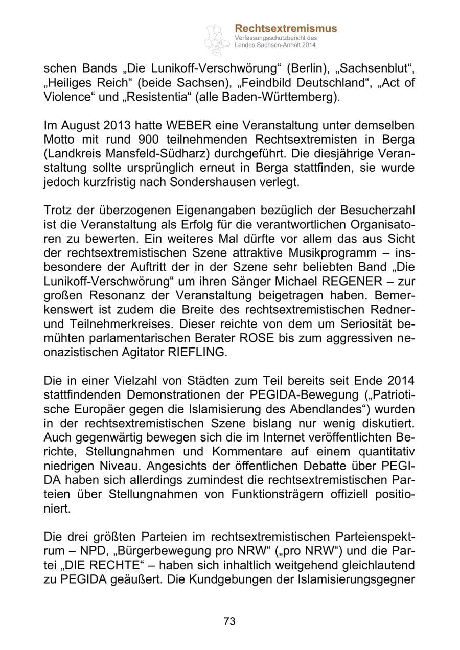 Seite 73 des Verfassungsschutzbericht 2014 Sachsen-Anhalt