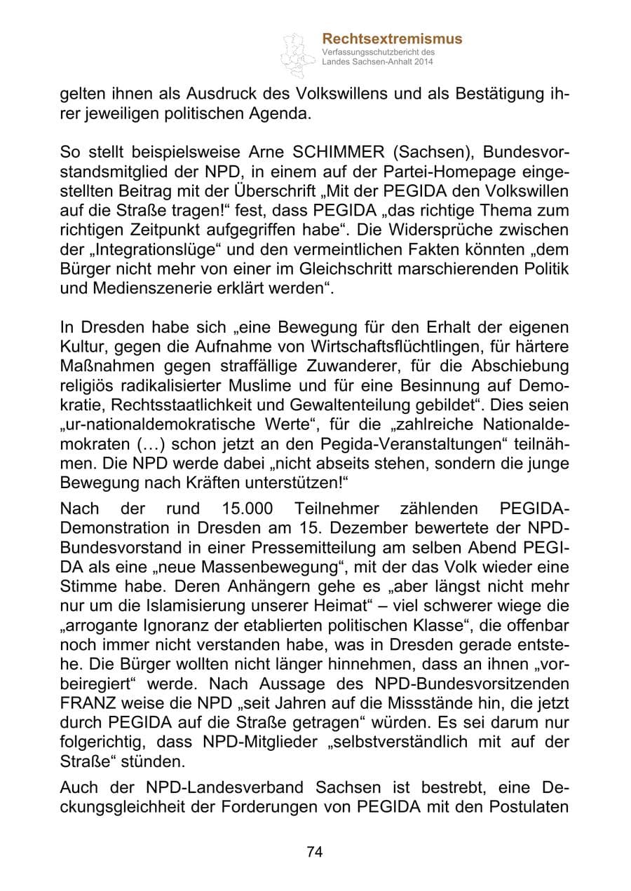 Seite 74 des Verfassungsschutzbericht 2014 Sachsen-Anhalt