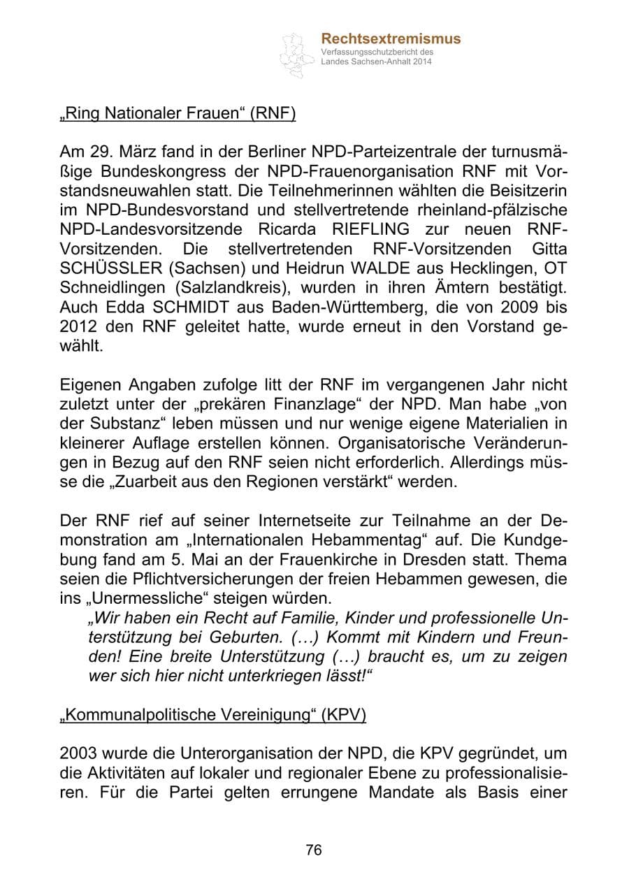 Seite 76 des Verfassungsschutzbericht 2014 Sachsen-Anhalt