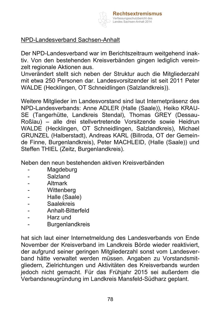 Seite 78 des Verfassungsschutzbericht 2014 Sachsen-Anhalt
