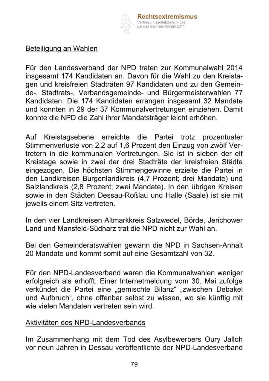 Seite 79 des Verfassungsschutzbericht 2014 Sachsen-Anhalt