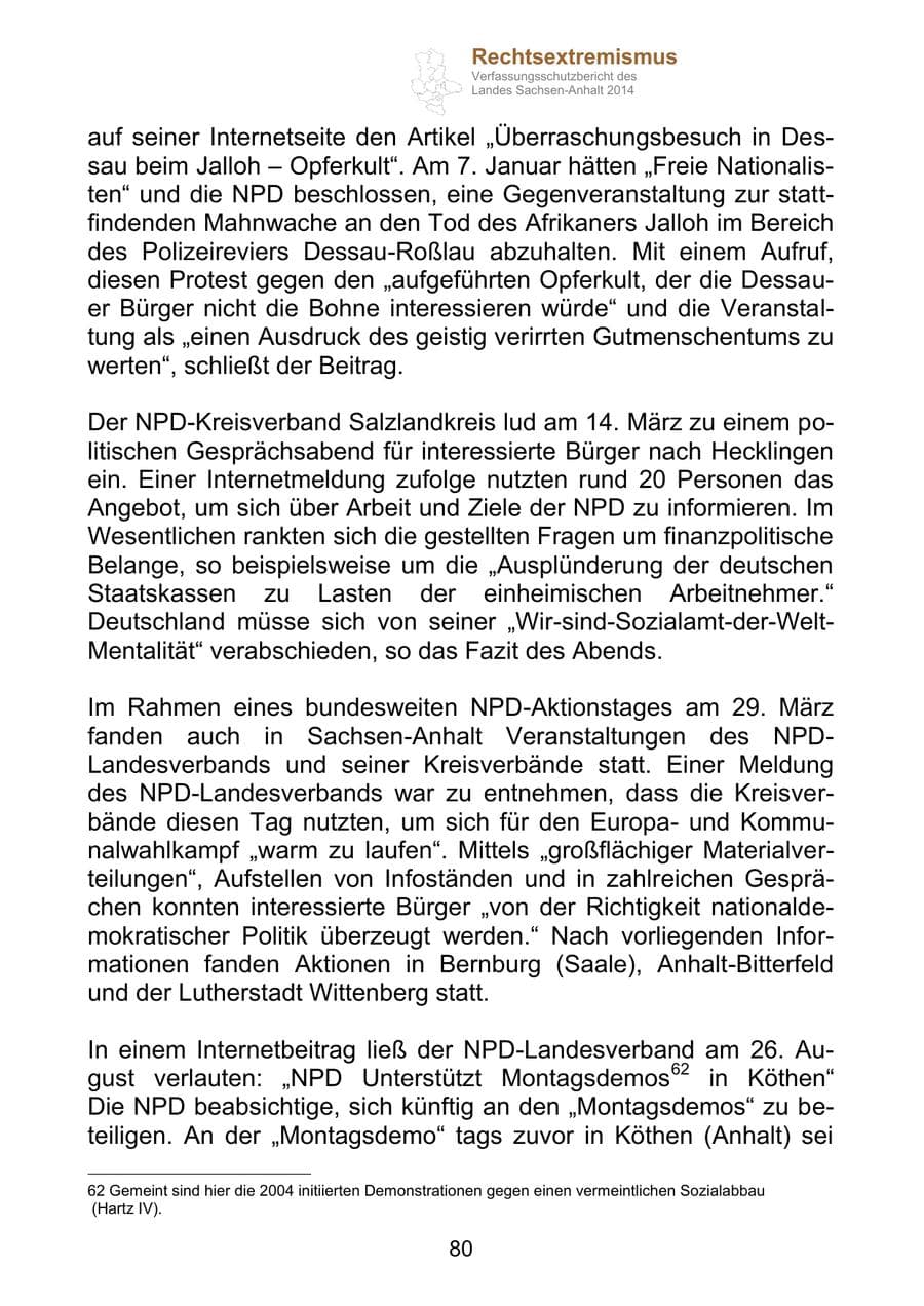 Seite 80 des Verfassungsschutzbericht 2014 Sachsen-Anhalt