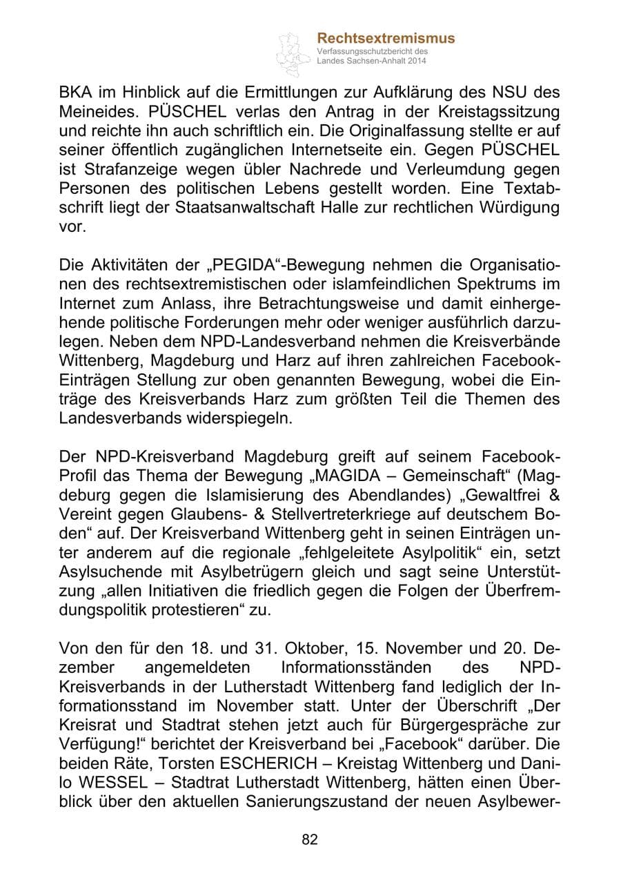Seite 82 des Verfassungsschutzbericht 2014 Sachsen-Anhalt