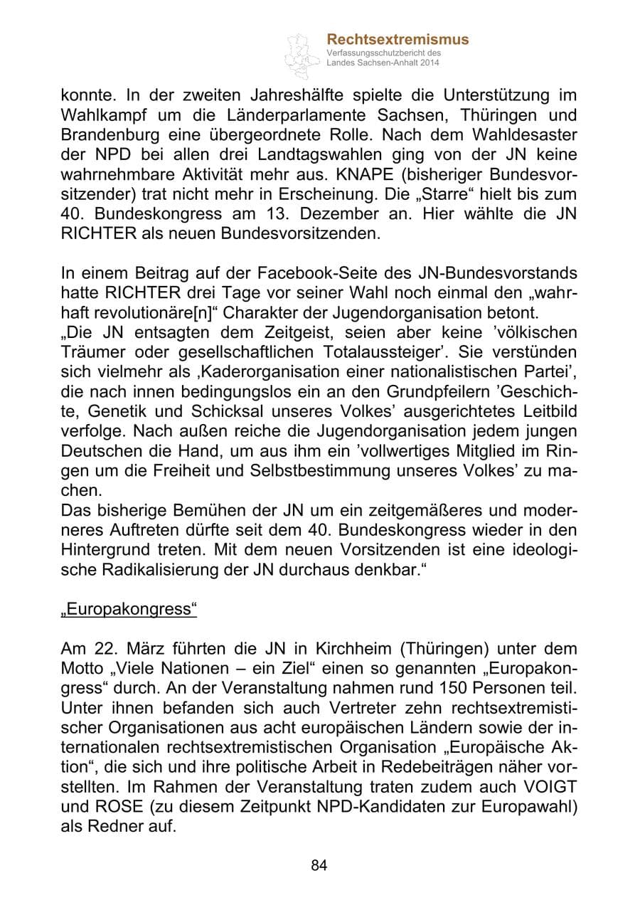 Seite 84 des Verfassungsschutzbericht 2014 Sachsen-Anhalt