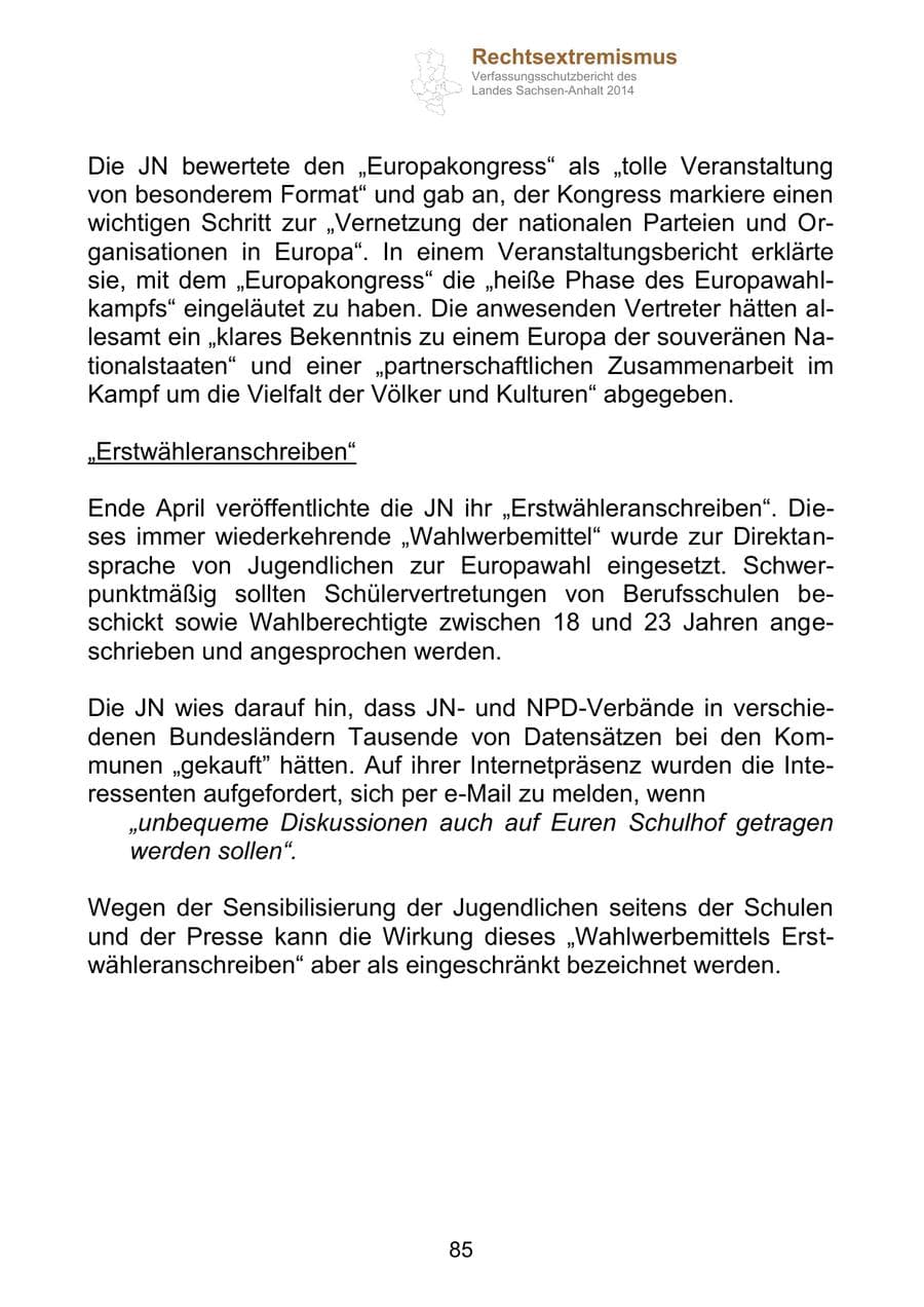 Seite 85 des Verfassungsschutzbericht 2014 Sachsen-Anhalt