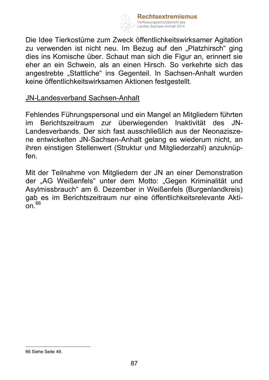 Seite 87 des Verfassungsschutzbericht 2014 Sachsen-Anhalt