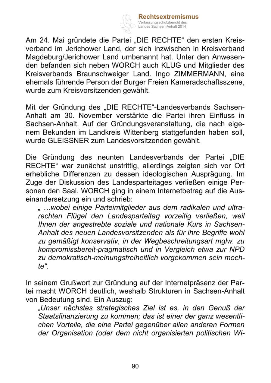 Seite 90 des Verfassungsschutzbericht 2014 Sachsen-Anhalt
