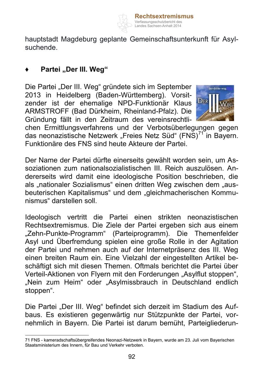 Seite 92 des Verfassungsschutzbericht 2014 Sachsen-Anhalt