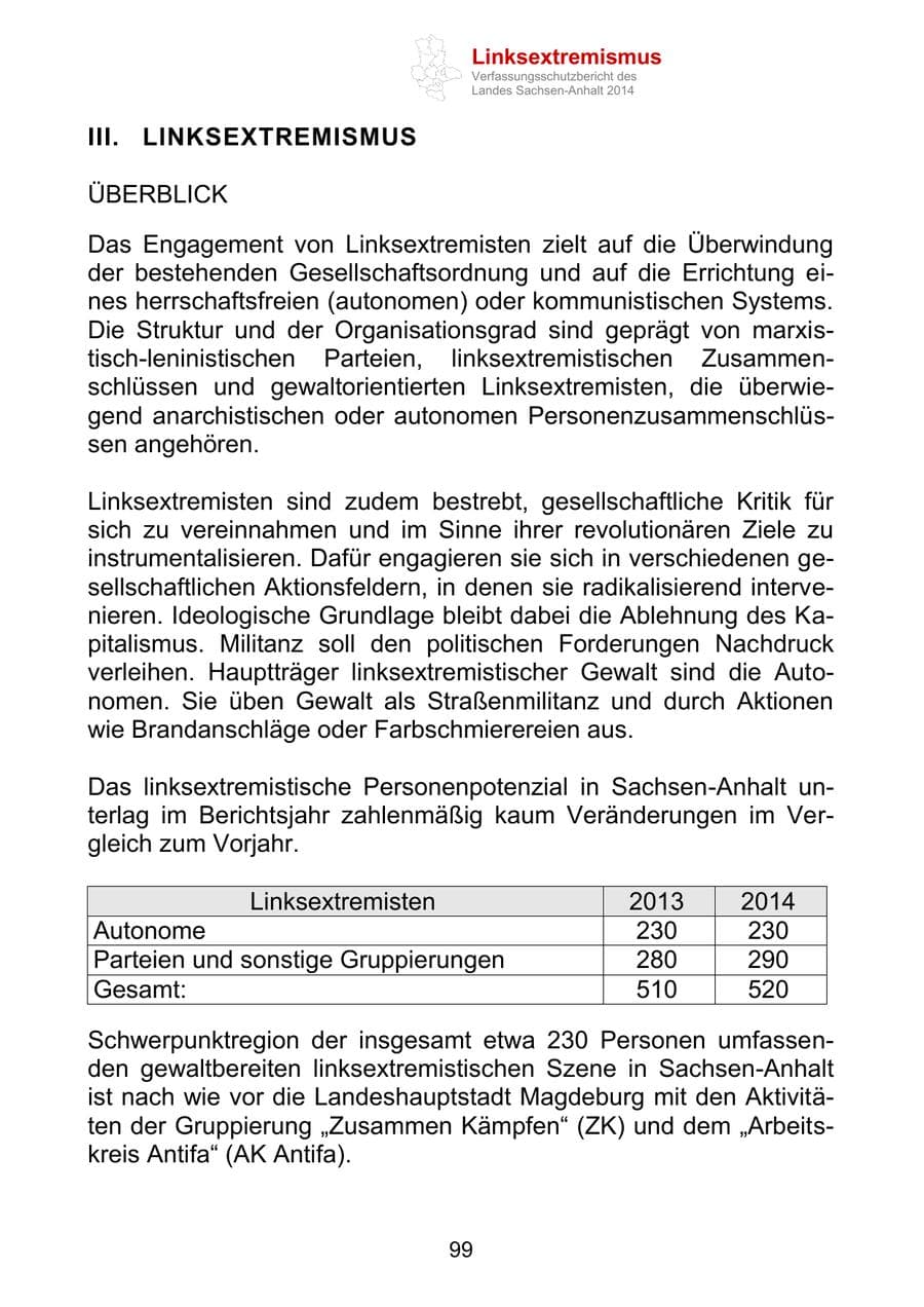 Seite 99 des Verfassungsschutzbericht 2014 Sachsen-Anhalt