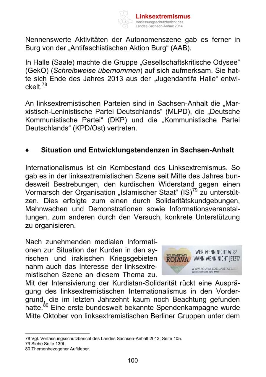 Seite 100 des Verfassungsschutzbericht 2014 Sachsen-Anhalt
