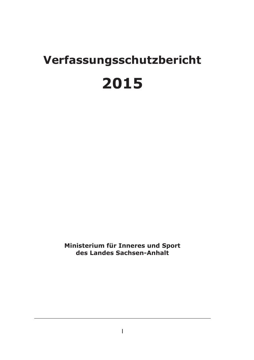 Seite 1 des Verfassungsschutzbericht 2015 Sachsen-Anhalt