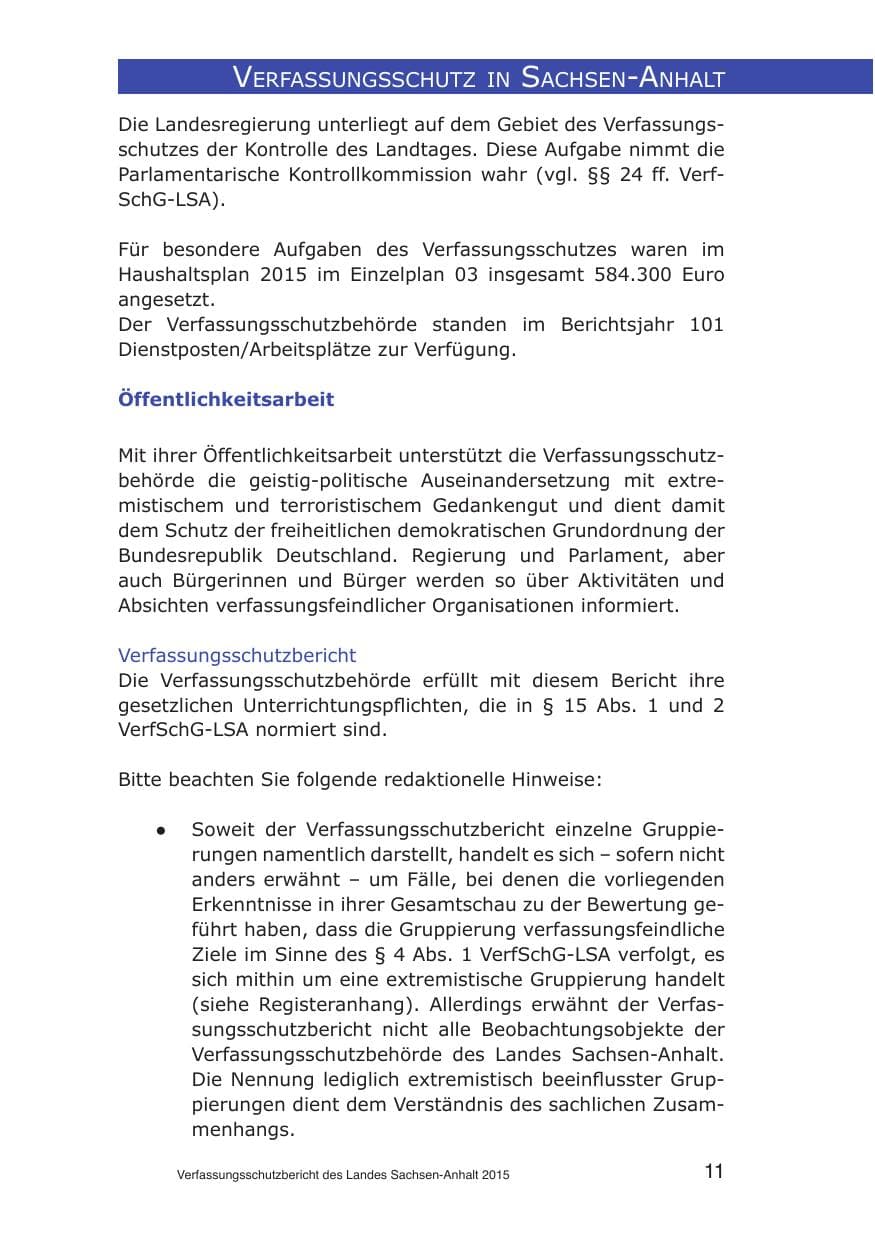 Seite 11 des Verfassungsschutzbericht 2015 Sachsen-Anhalt
