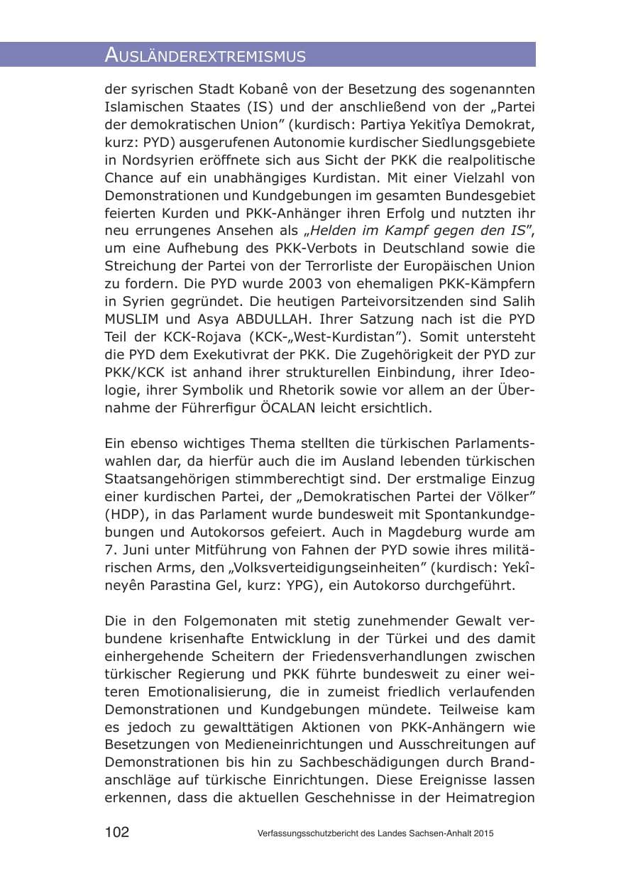 Seite 102 des Verfassungsschutzbericht 2015 Sachsen-Anhalt