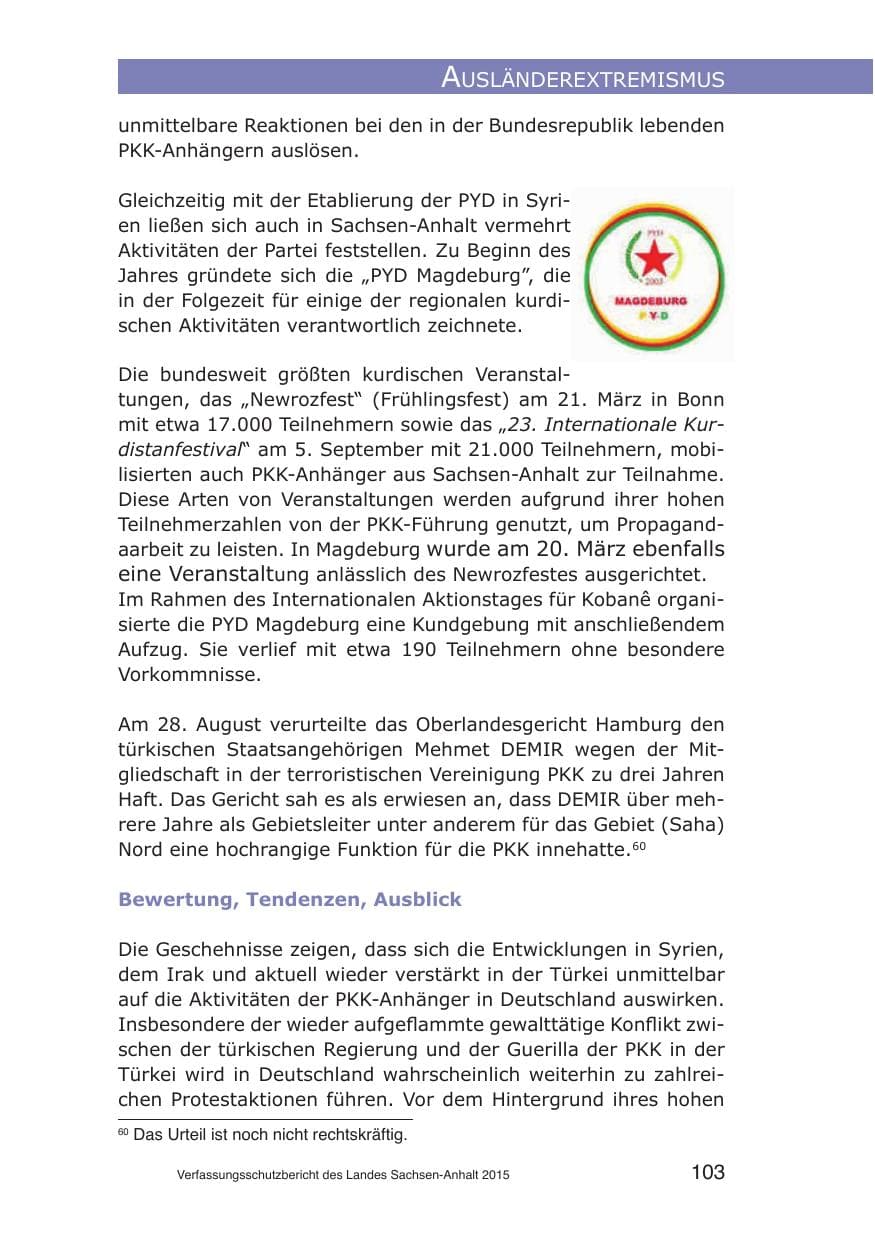 Seite 103 des Verfassungsschutzbericht 2015 Sachsen-Anhalt