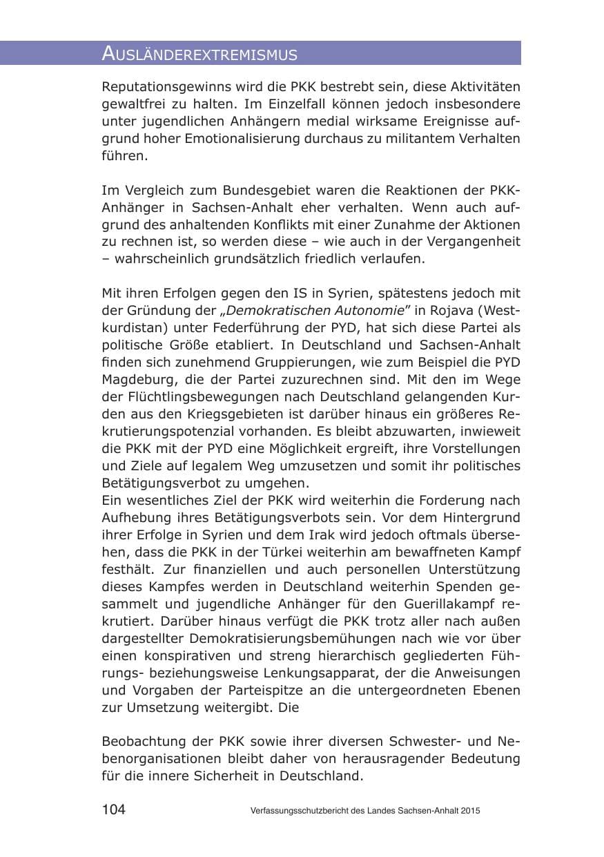 Seite 104 des Verfassungsschutzbericht 2015 Sachsen-Anhalt